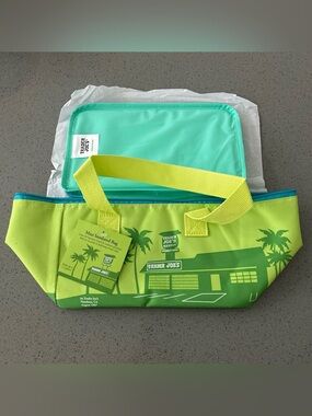 Trader Joe's Lime Green Mini Insulated Tote with Yellow Handles